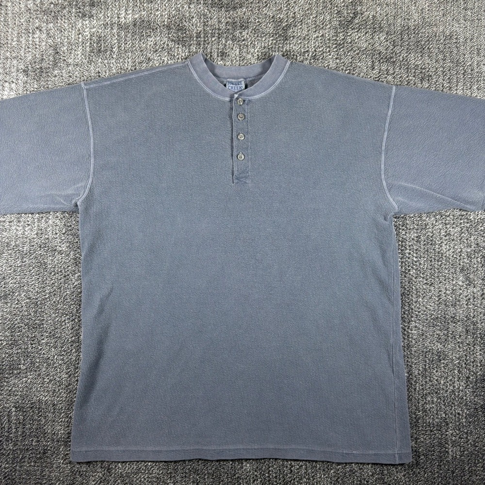 Moose Creek VTG Mens L/XL Blue Gray Cotton Short Sleeve Henley Waffle Knit Shirt